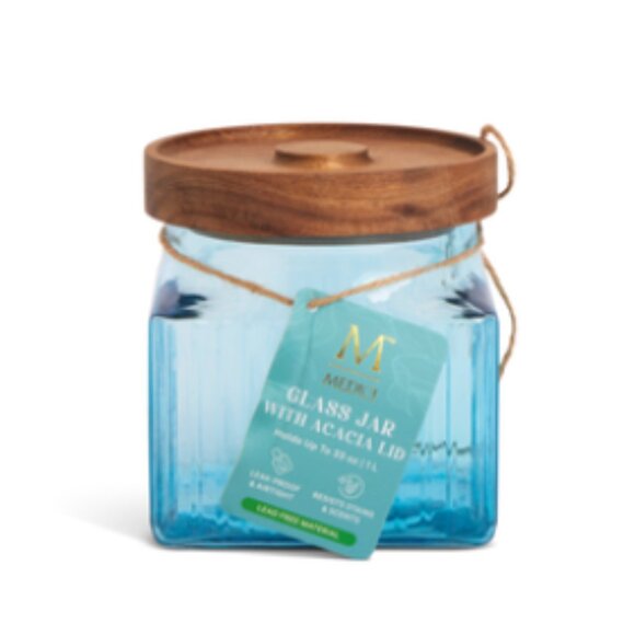 33oz Square Ribbed Glass Jar w/ Acacia Lid - Saltwater Taffy - Picture 1 of 2